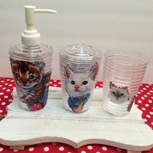 Cats inspired soap dispenser set/Cats toothbrush holder/drinking glass. …